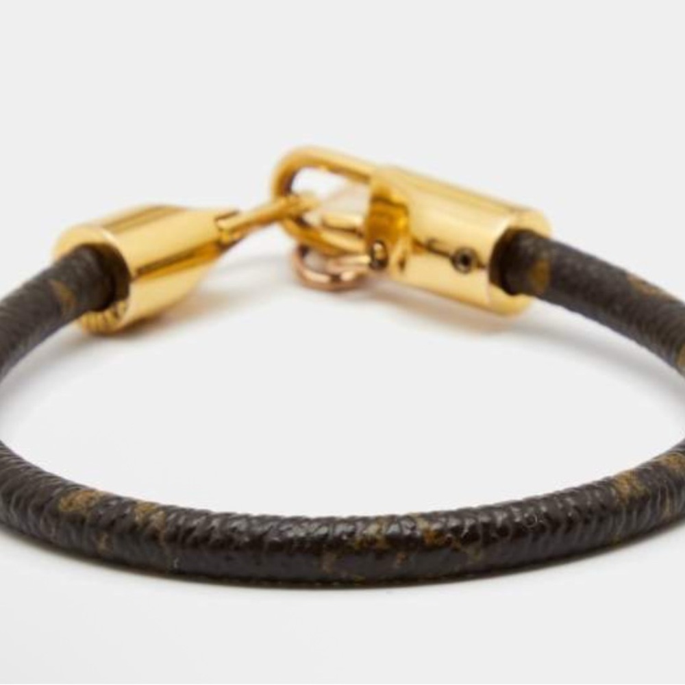 Louis Vuitton Luck It Brown Monogram Canvas Gold Tone Bracelet - Picture 4 of 12
